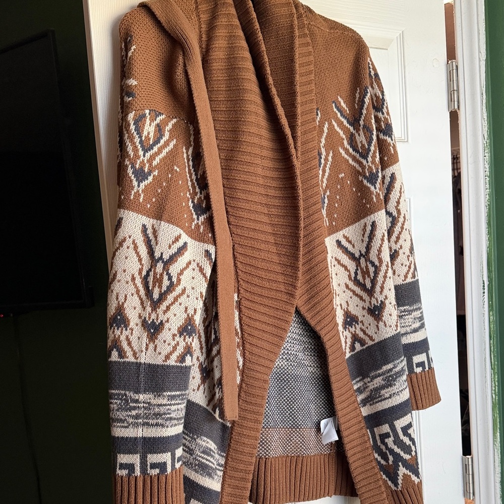 Lucky Brand Brown and Cream Knit Cardigan